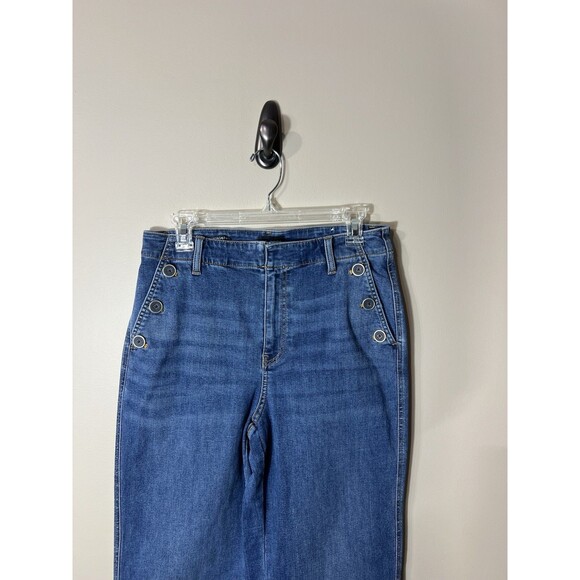 Talbots Flawless High Waist Wide Leg Cropped Jeans Size 10 Side Buttons - Picture 10 of 13